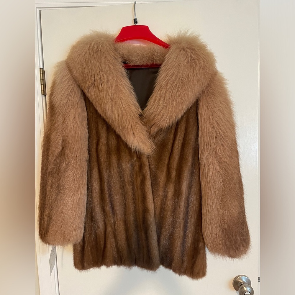 Women’s Vintage Real Fur Jacket — Mink and Fox Coat — Warm Brown